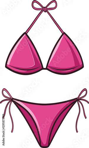 Vibrant Pink Beach Bikini Vector Illustration: Stylish Swimwear Design for Summer Fashion