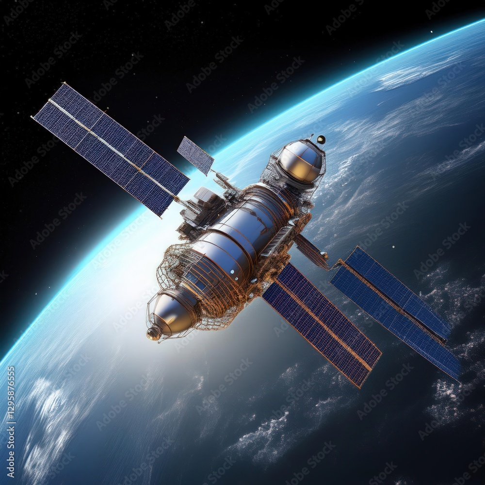 Obraz premium Space satellites orbiting in space communication technology 