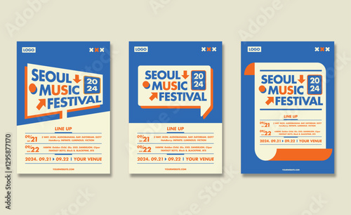 Minimalist festival poster design. Set music festival poster and flayer