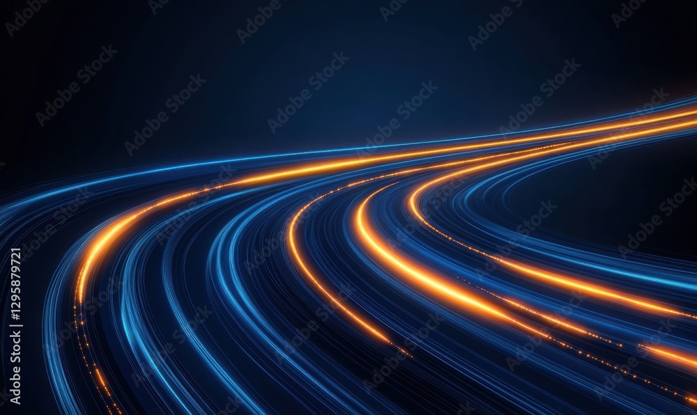 Light trails curving on dark background, speed and motion concept Light trails curving on dark background, speed and motion concept