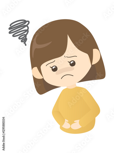 腹痛でお腹を抱える女性のイラスト