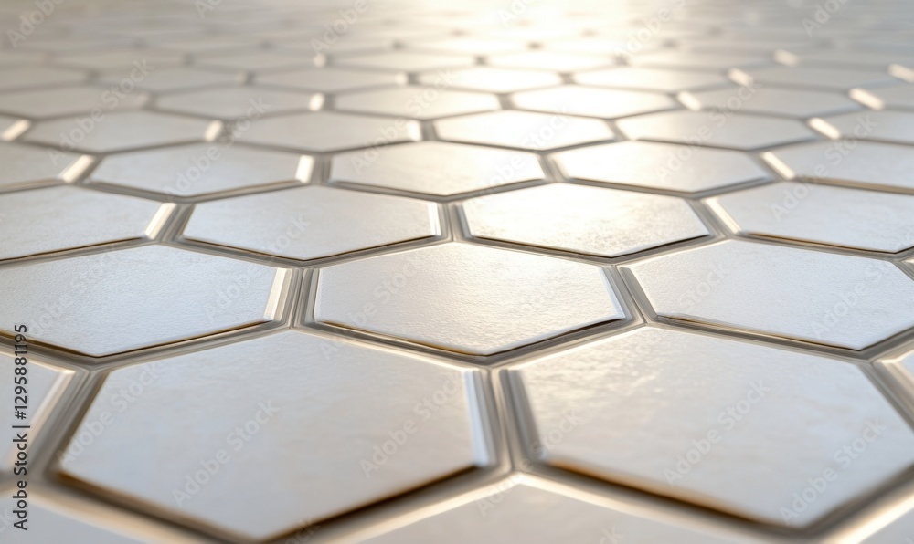 Fototapeta premium Metallic hexagonal tiles surface with light reflection, for backgrounds