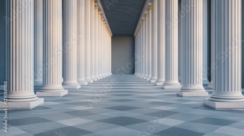 Elegant marble columns in a spacious architectural hall