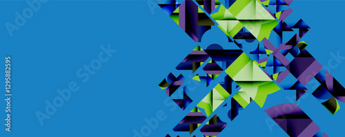 Abstract geometric artwork with interwoven angular and curved shapes, dynamic composition with smooth gradients and bold contrasts