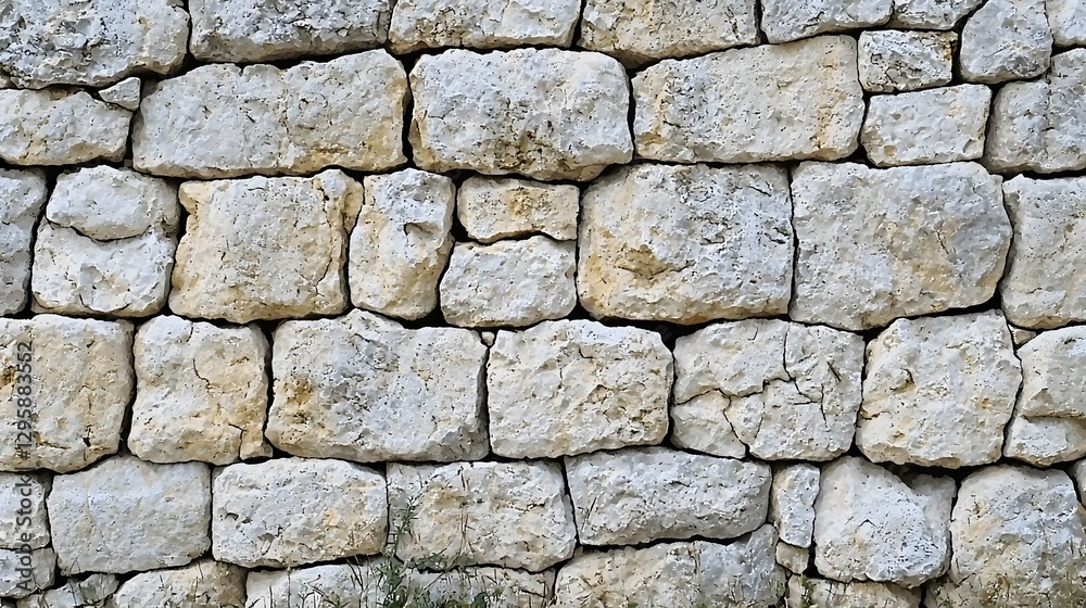 Fototapeta premium Strong and timeless stone wall featuring intricate patterns and textures surrounded by natural elements outdoors