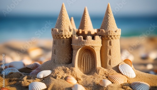 Close-Up of a Sandcastle, Showing the Fine Grains of Sand Packed Together with Tiny Seashells