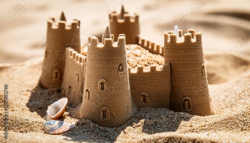 Close-Up of a Sandcastle, Showing the Fine Grains of Sand Packed Together with Tiny Seashells