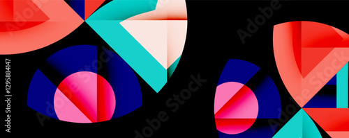 Abstract geometric artwork with interwoven angular and curved shapes, dynamic composition with smooth gradients and bold contrasts