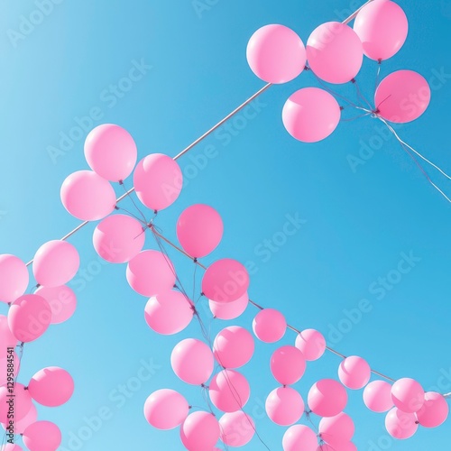  Pink Balloon Decoration Floating Against a Clear Blue Sky for a Festive Celebration