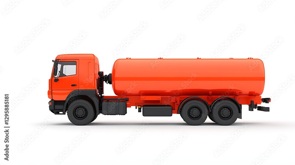 Naklejka premium A bright orange fuel tanker truck with a cylindrical tank, designed for transporting liquids efficiently.