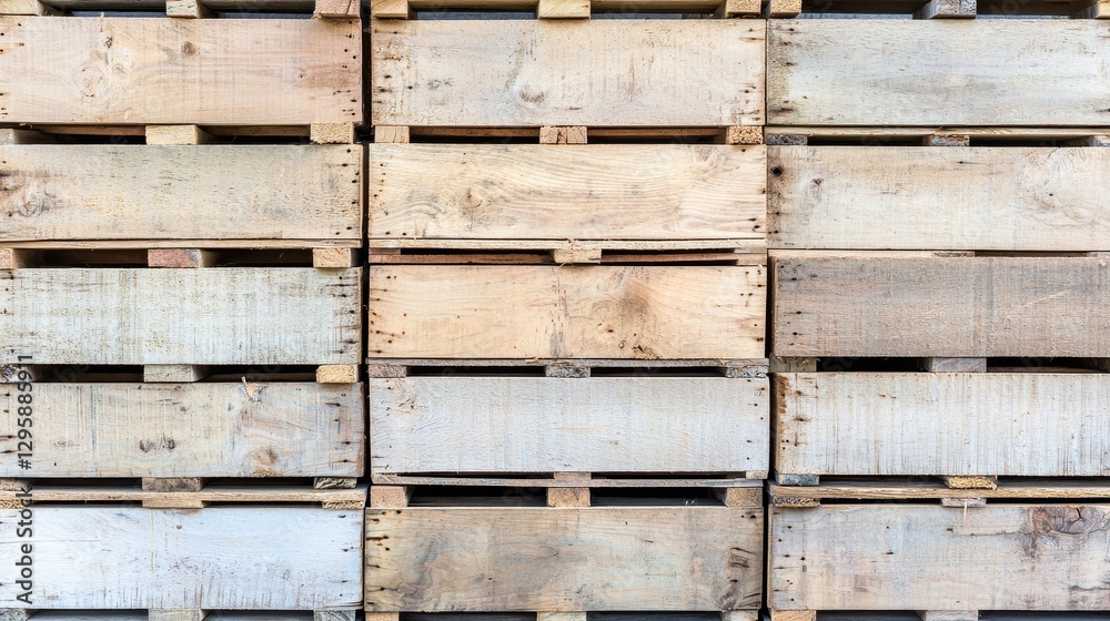 Wooden pallets stacked in a storage space for industrial use Wooden pallets stacked in a storage space for industrial use