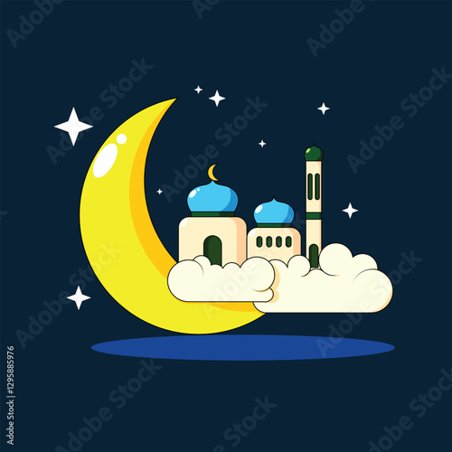 Ramadhan Masjid And Moon Illustration Landcape background