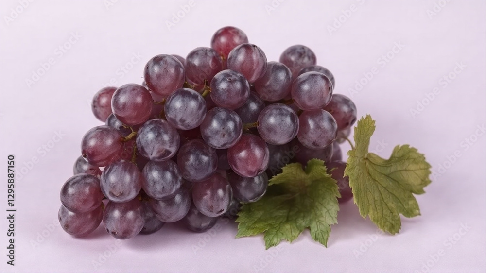 Fototapeta premium A bunch of grapes lies on a light purple background.