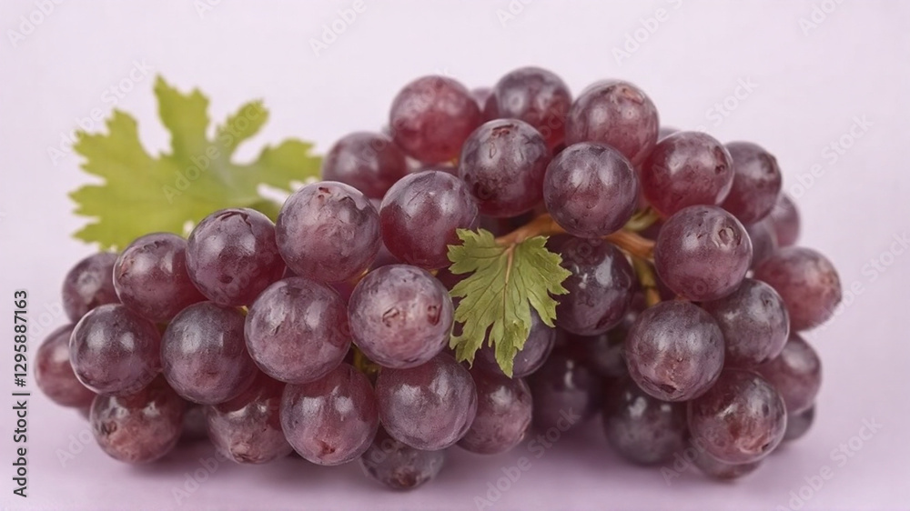 Fototapeta premium A bunch of grapes lies on a light purple background.