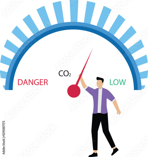 Zero emission concept with switch button pointing to green indicator, clean and sustainable technology, stop global warming campaign, green eco energy