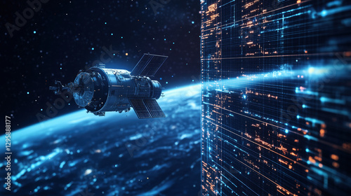 A space station cybersecurity defense system protecting intergalactic communications, sci-fi cyberwarfare theme