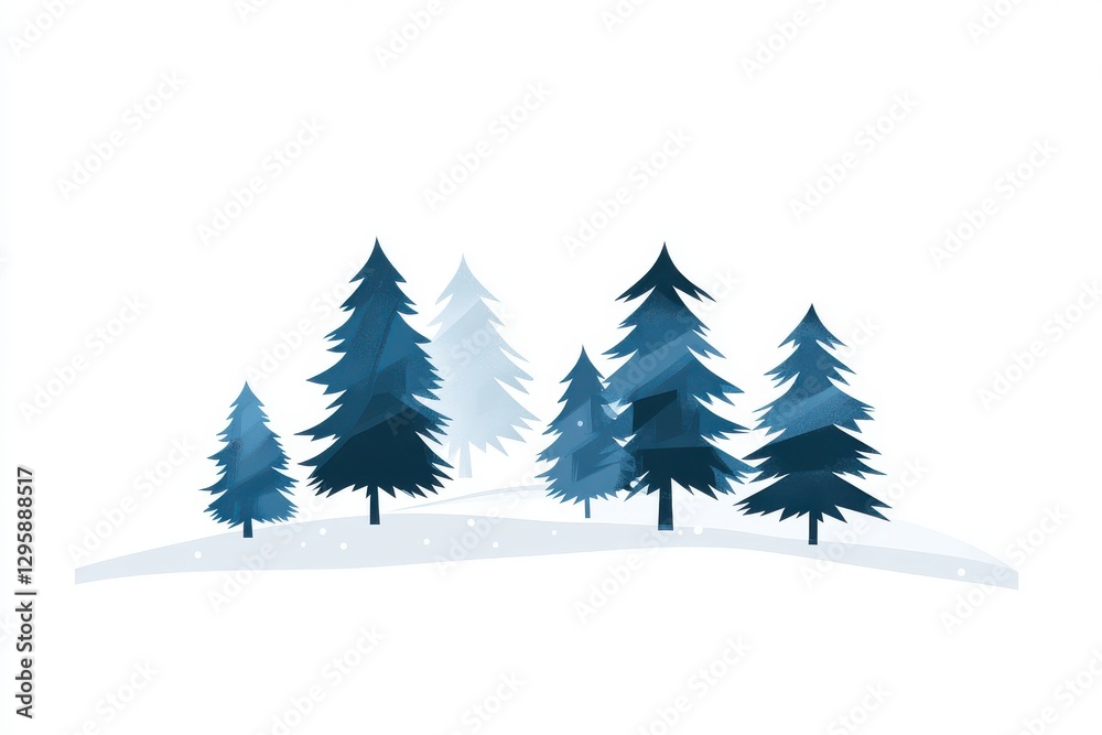 Obraz premium winter landscape, minimalist forest, blue pine trees, snowy scene, geometric shapes, Christmas