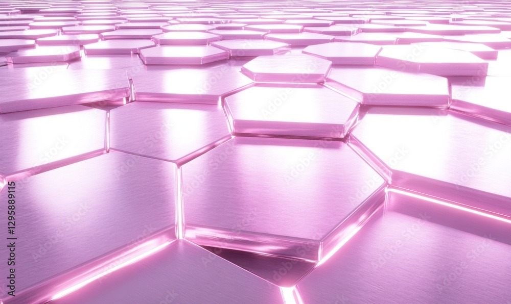Obraz premium Pink hexagonal surface with glowing edges, ideal for tech backgrounds
