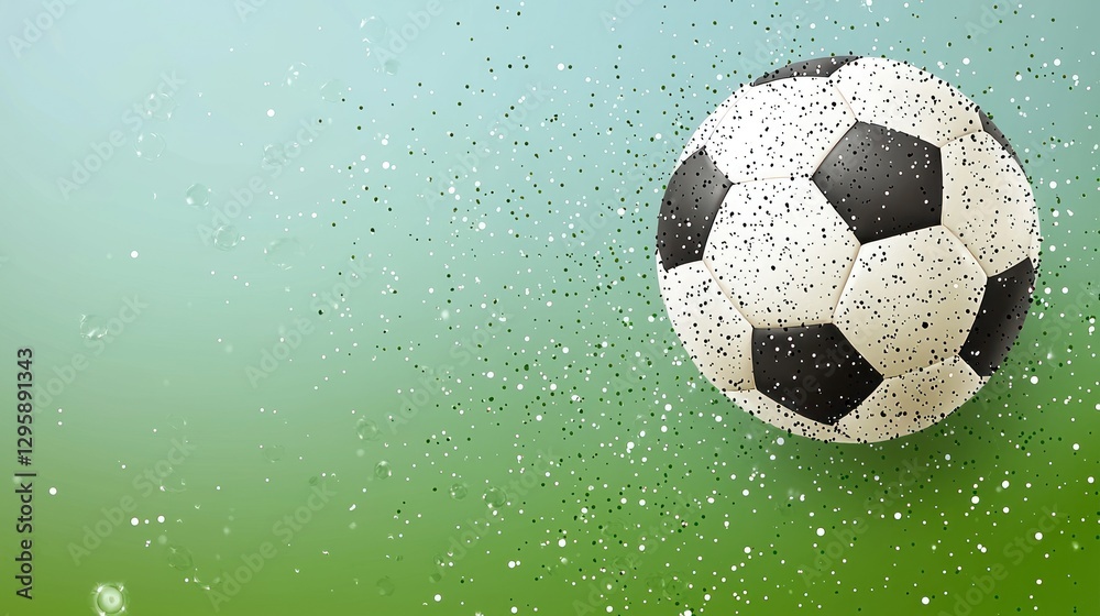 Fototapeta premium Soccer ball in the air on a green background. Possible use Sports stock photo