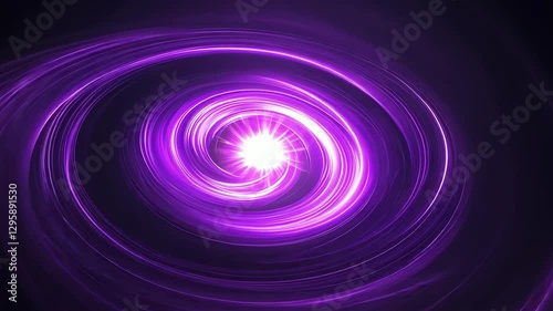Vibrant Purple Spiral with Bright Center Creates Mesmerizing Cosmic Effect, Evoking Motion and Energy in Dark Space, Resembling Swirling Galaxy or Vortex