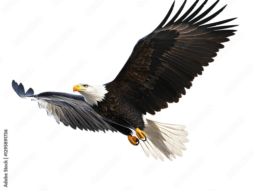 A majestic bald eagle soaring effortlessly in the expansive blue sky A majestic bald eagle soaring effortlessly in the expansive blue sky