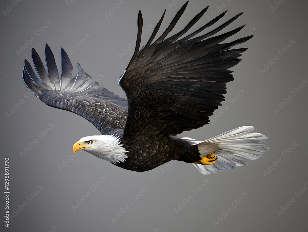 A proud bald eagle gliding gracefully through the air with powerful wings A proud bald eagle gliding gracefully through the air with powerful wings
