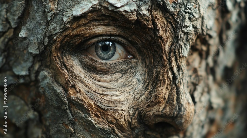 Surreal natural sketch of a human face in tree bark enchanted forest digital art close-up view nature's beauty Surreal natural sketch of a human face in tree bark enchanted forest digital art close-up view nature's beauty