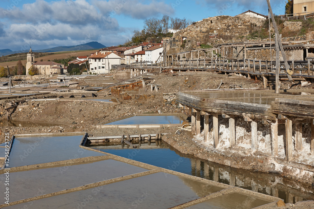 Antique salt platforms in Basque Country. Salinas de Anana. Spain