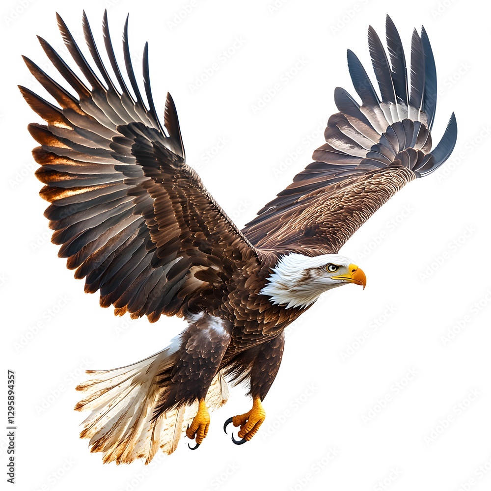 Obraz premium Majestic bald eagle soaring gracefully through clear blue sky in natural flight