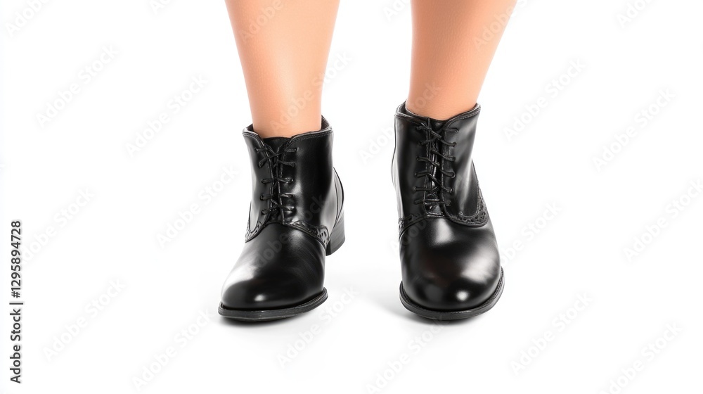 Pair of black Chelsea boots with decorative side zipper, laces and silver hardware. Pair of black Chelsea boots with decorative side zipper, laces and silver hardware.