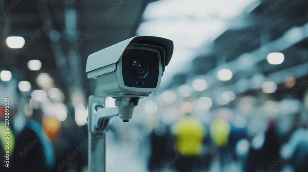 Surveillance Camera Focused in Busy Public Space with Blurred Background Surveillance Camera Focused in Busy Public Space with Blurred Background