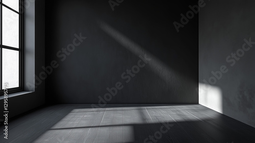 a dark room features a wall with vertical black corrugated metal panels