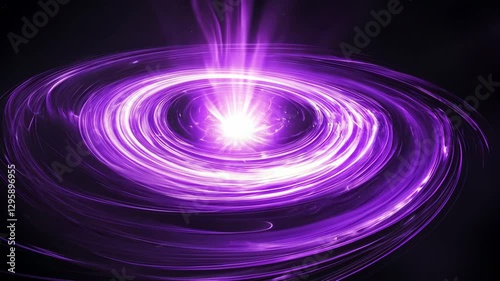 Vibrant Purple Energy Vortex Swirls Cosmic Space Setting, Emitting Bright Central Light Surrounded by Glowing Particles, Creating Sense of Cosmic Power and Mystery with Dynamic Motion and Abstract