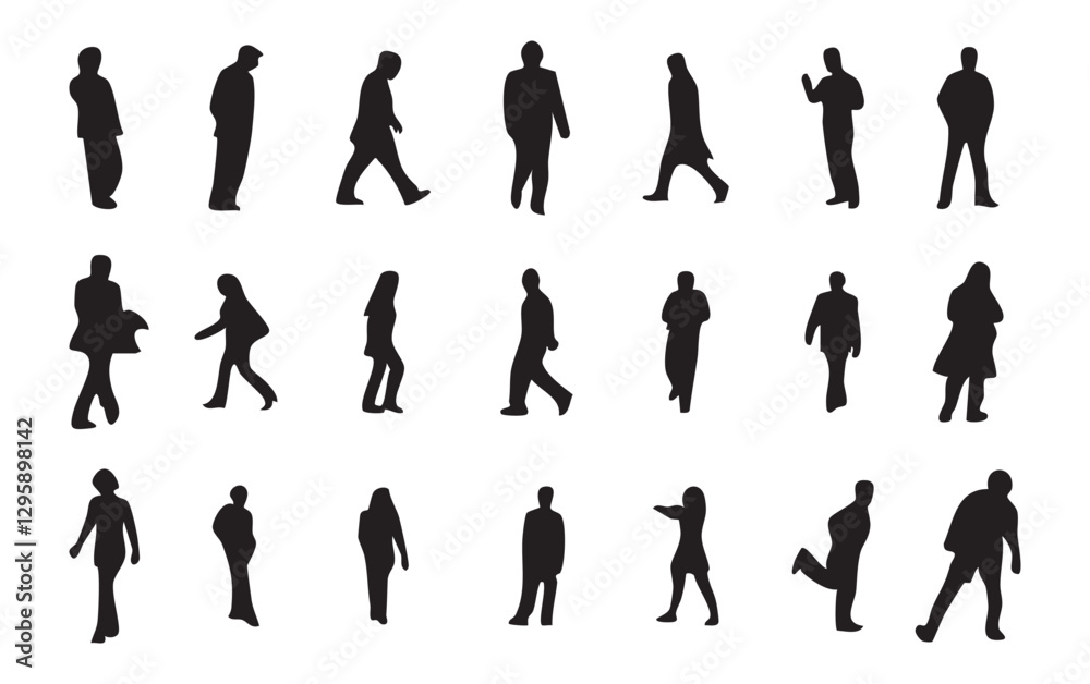 Vector silhouettes of people, walking and standing Vector silhouettes of people, walking and standing