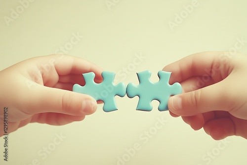 Children connecting puzzle pieces