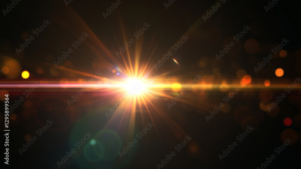 Obraz premium Bright lens flare effect on dark background creates depth