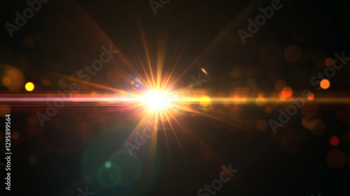 Bright lens flare effect on dark background creates depth