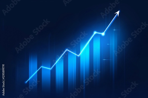 Blue growth graph business chart data diagram on success financial presentation background with abstract up arrow bar symbol
