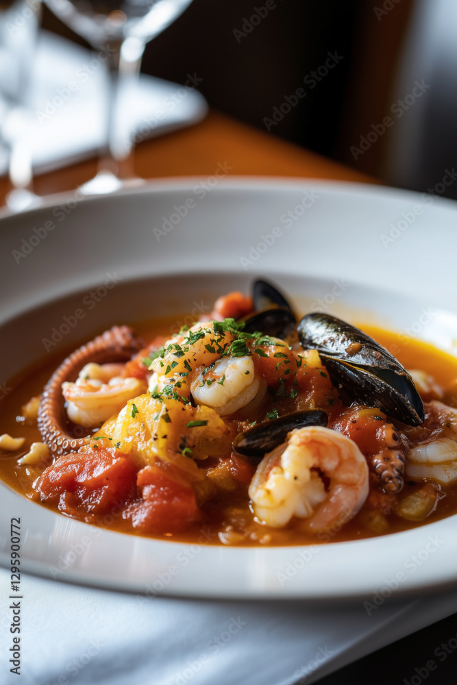Seafood Cacciucco with Shrimp, Mussels, and Squid in Tomato Broth Seafood Cacciucco with Shrimp, Mussels, and Squid in Tomato Broth