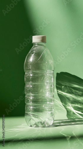 Recyclable pet plastic packaging bottle isolated on green background product photography eco-friendly concept