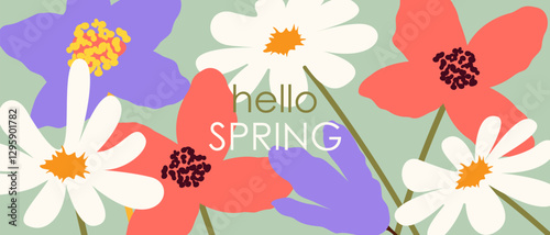 Hello spring.Background with spring flowers.Vector illustration.