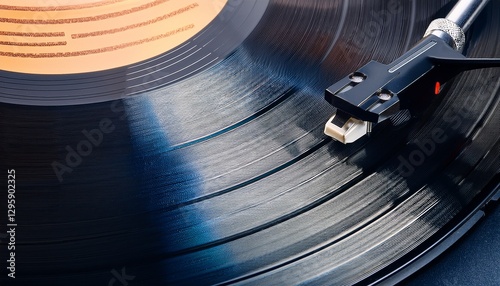 Close-Up of the Edge of a Vinyl Record Being Played, Showing the Fine Grooves and Tiny Details