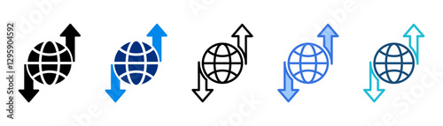 export import icon.globe with arrows up and down .  icon set multiple style collection