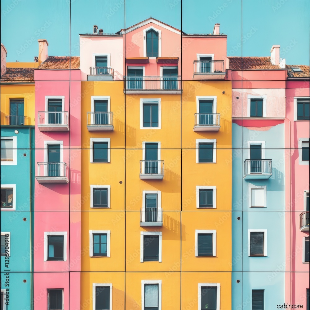 Obraz premium Colorful geometric building facades in pastel tones