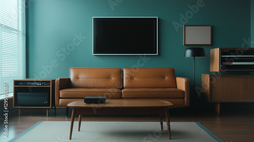 Living Room Interior: This image encapsulates a modern living room arrangement, emphasizing a combination of comfort, style, and technological integration within the interior space.