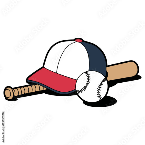 Baseball Cap Bat and Ball Sports Illustration