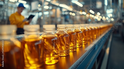 Wallpaper Mural Bottled oil production line in a factory  
 Torontodigital.ca