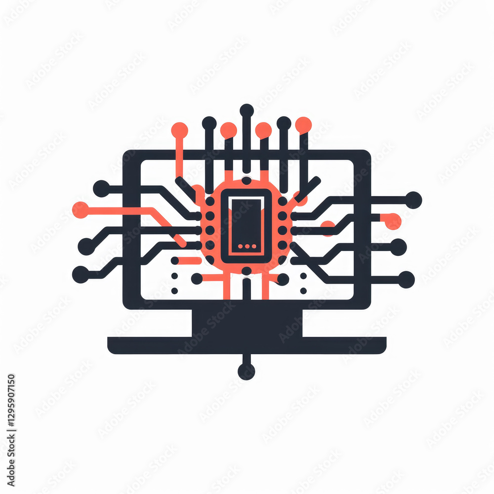 Abstract computer graphic depicting a microchip and circuit connections. Abstract computer graphic depicting a microchip and circuit connections.