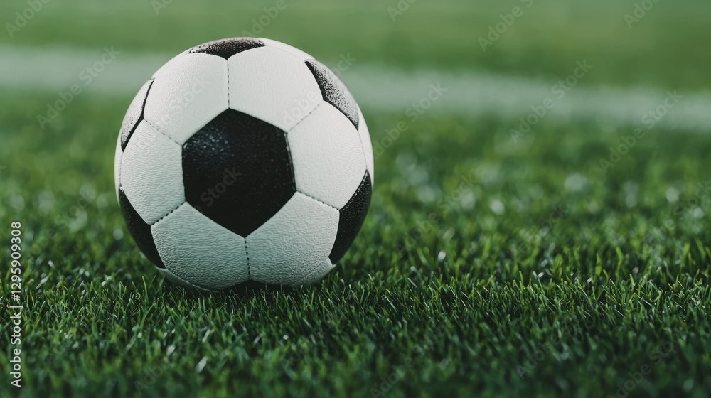 Close-Up of a Soccer Ball on Fresh Green Grass Field Close-Up of a Soccer Ball on Fresh Green Grass Field