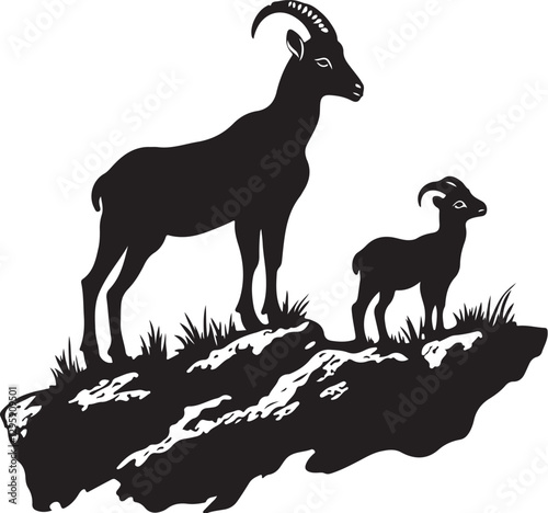 Wild Goat and Deer Silhouette Set
